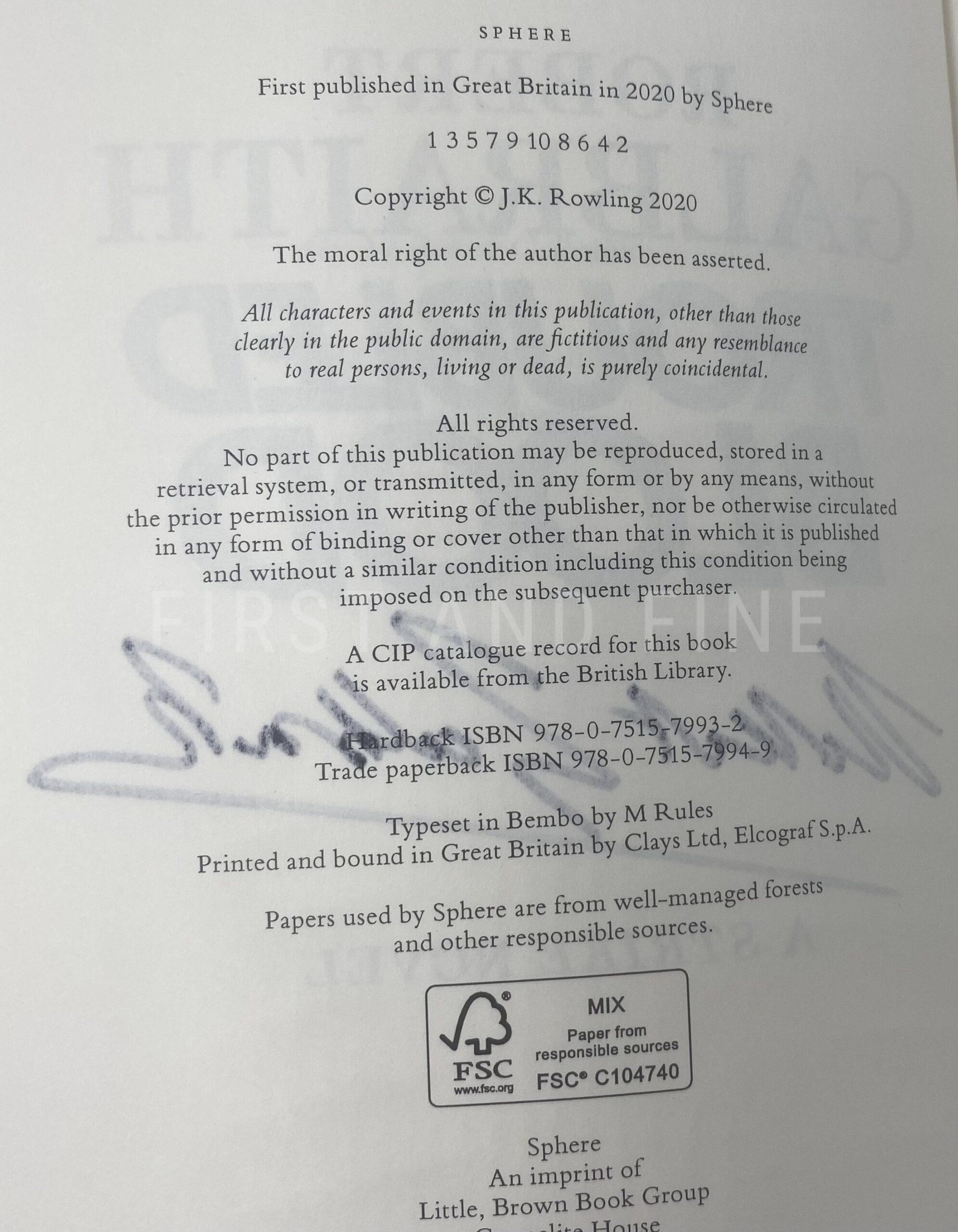 Galbraith, Robert; aka Rowling, J.K. (2020) 'Troubled Blood' - Cormoran Strike 5, UK signed first edition - Image 3