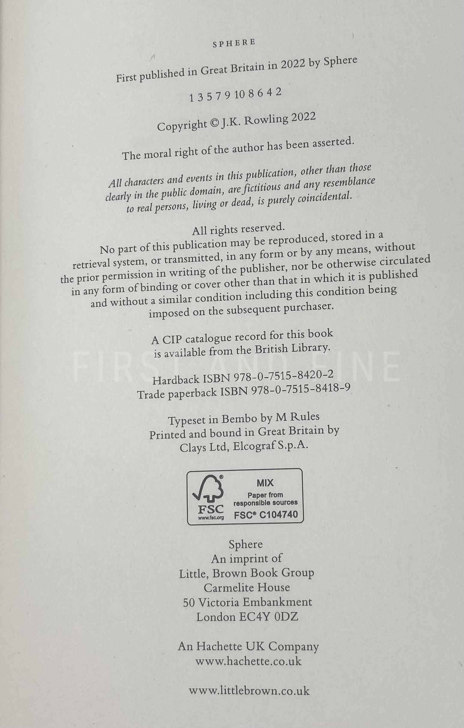 Galbraith, Robert; aka Rowling, J.K. (2022) 'The Ink Black Heart' Cormoran Strike 6, UK signed first edition - Image 3