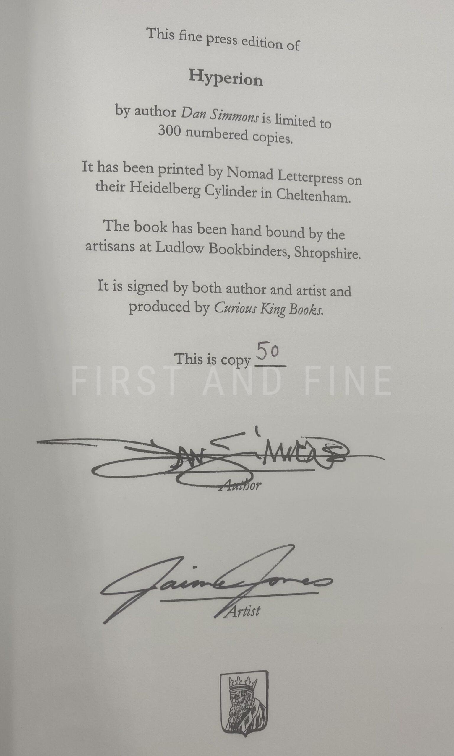 Simmons, Dan (2024) 'Hyperion', UK signed limited edition - Image 2
