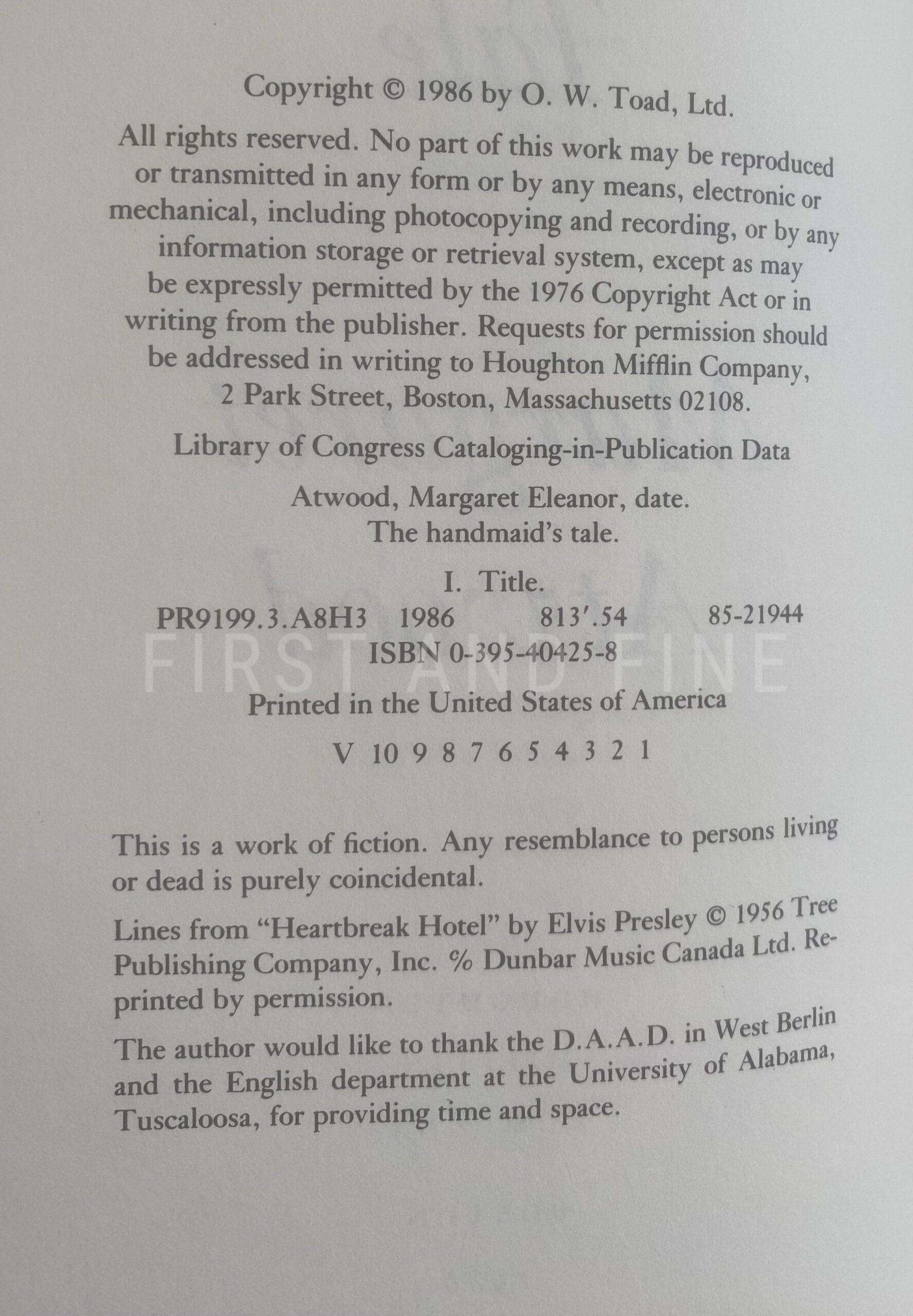Atwood, Margaret (1986) 'The Handmaid's Tale', US signed and inscribed first edition - Image 4