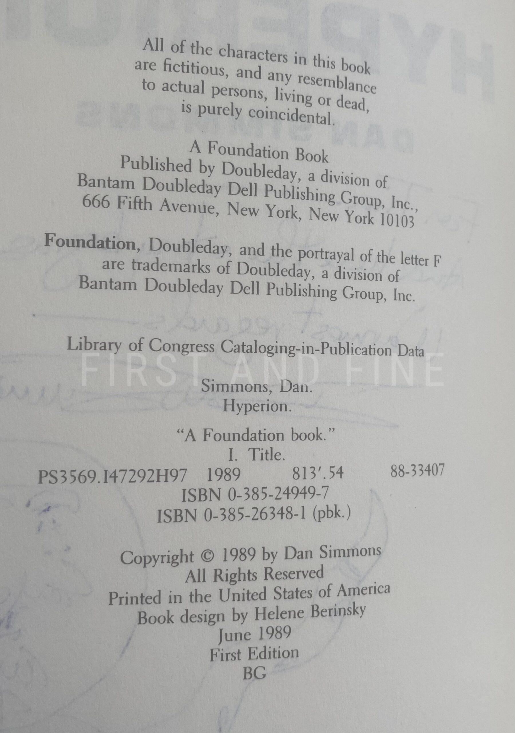 Simmons, Dan (1989) 'Hyperion', US signed and inscribed first edition - Image 3