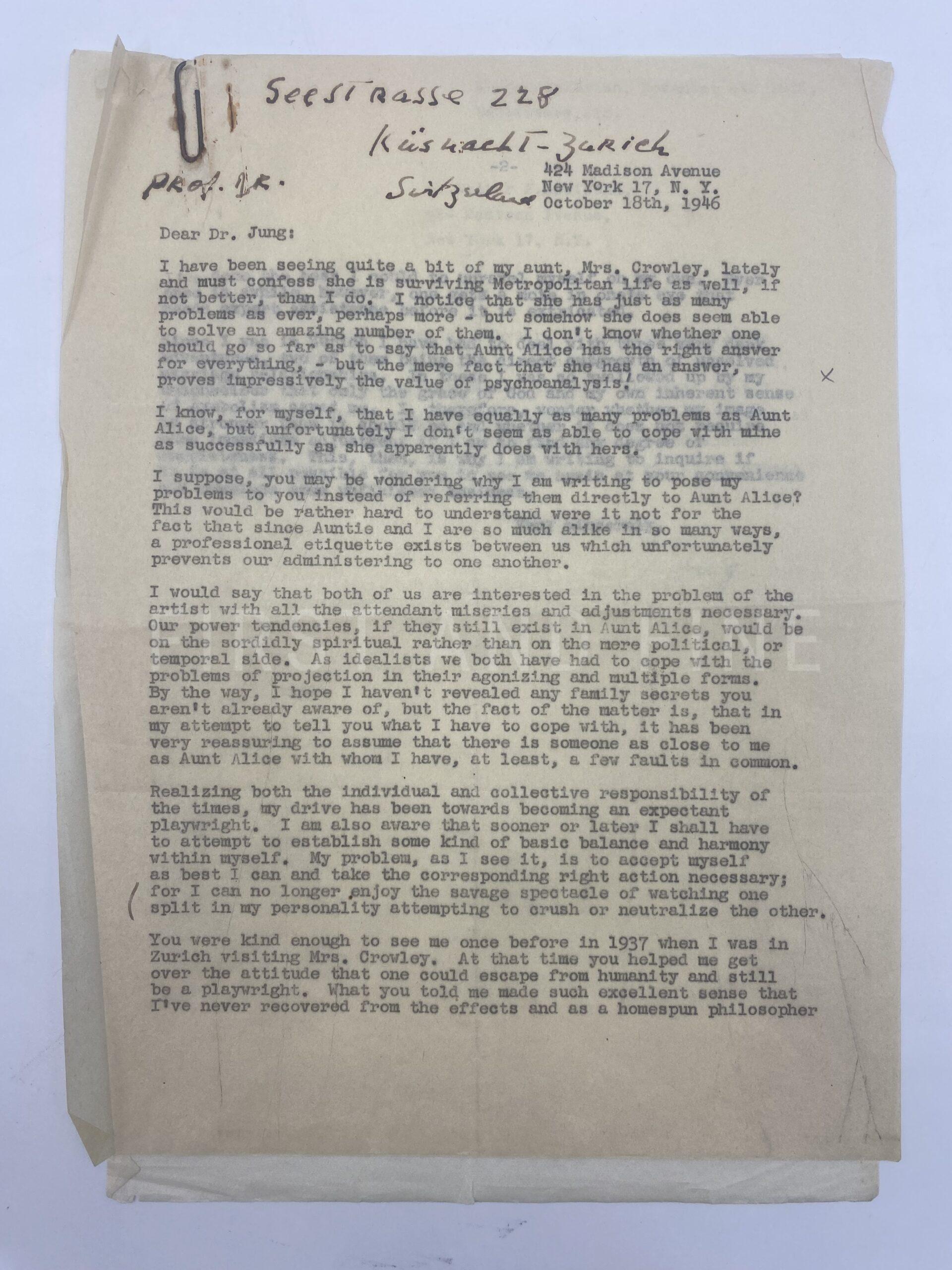 Jung, Carl Gustav (1946) typed letter signed by Jung - Image 2