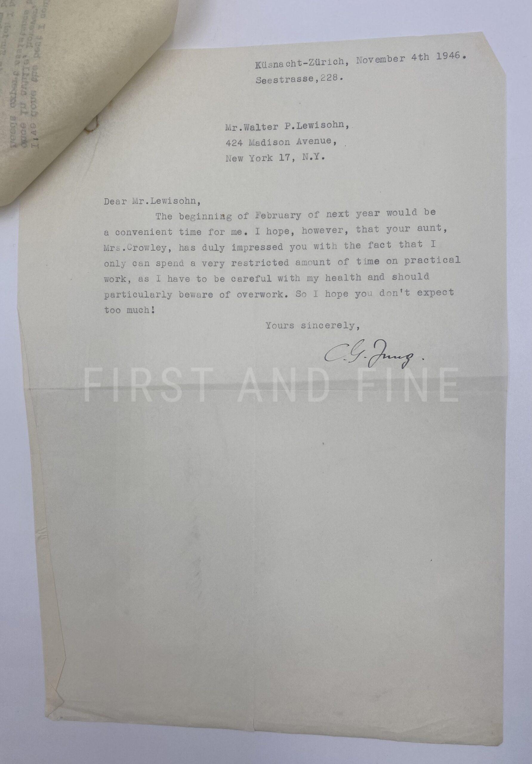 Jung, Carl Gustav (1946) typed letter signed by Jung