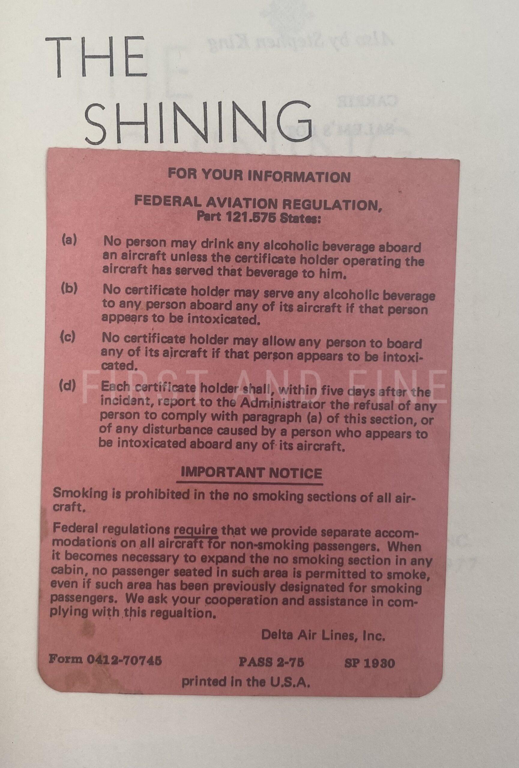 King, Stephen (1977) 'The Shining', US first edition with a signed and inscribed boarding pass - Image 4
