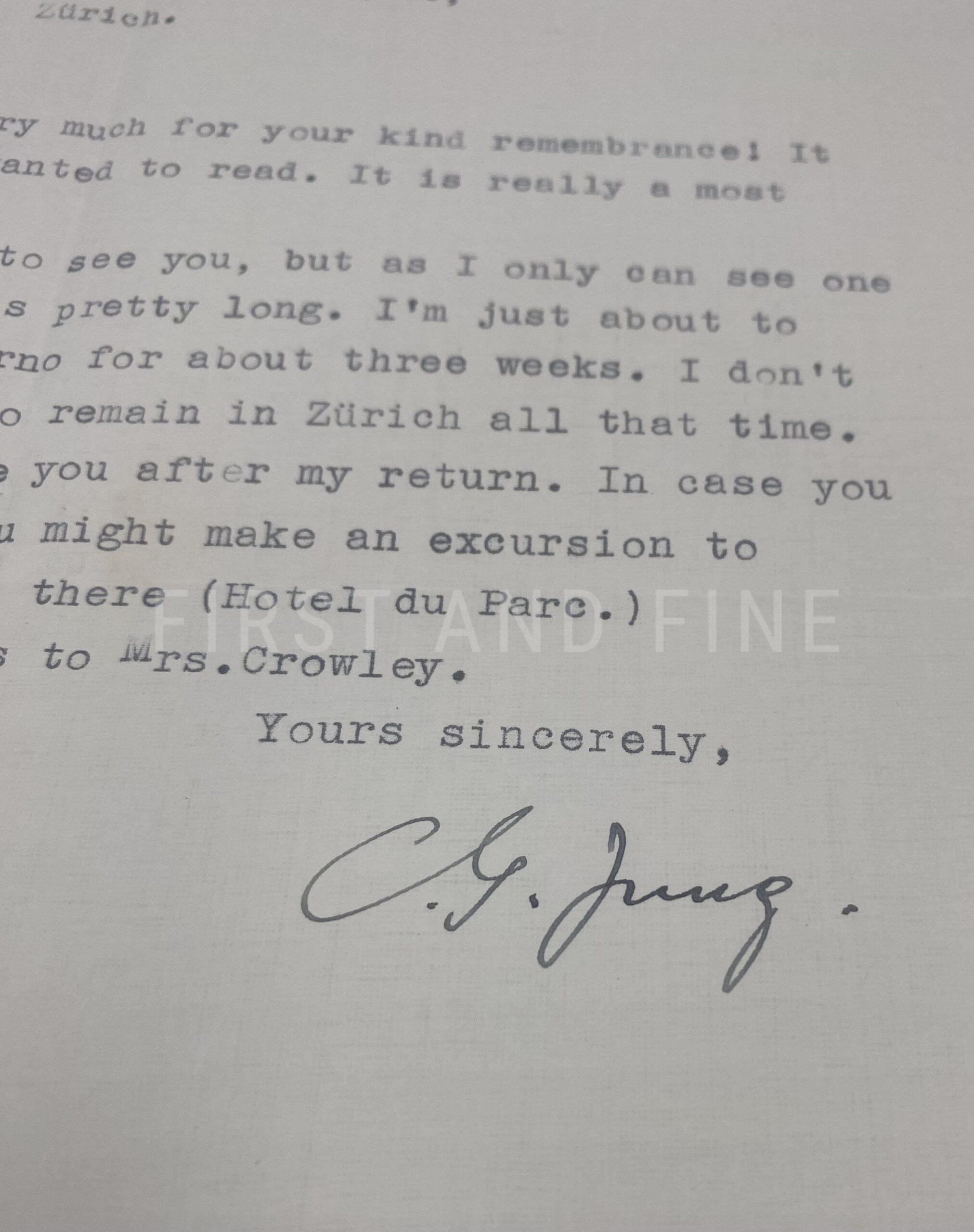 Jung, Carl Gustav (1947) original signed letter together with an archive of manuscript material relating to Jung and his close circle including Alice Lewisohn, Toni Wolff and C.A. Meier - Image 3