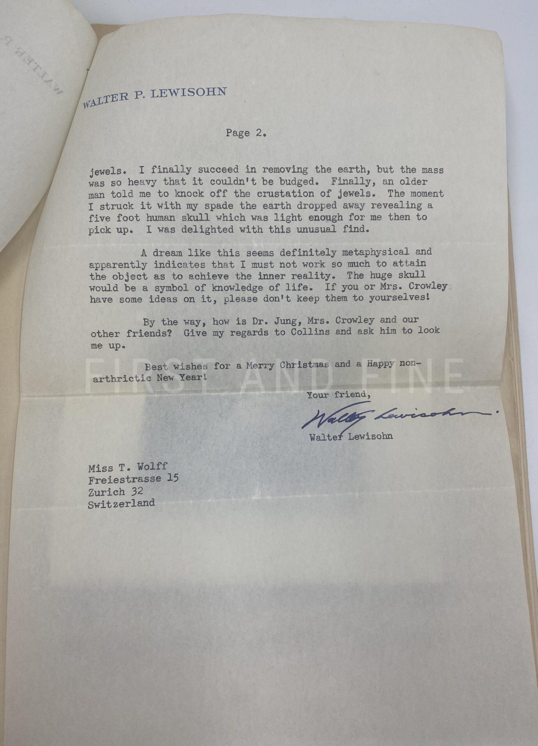 Jung, Carl Gustav (1947) original signed letter together with an archive of manuscript material relating to Jung and his close circle including Alice Lewisohn, Toni Wolff and C.A. Meier - Image 7