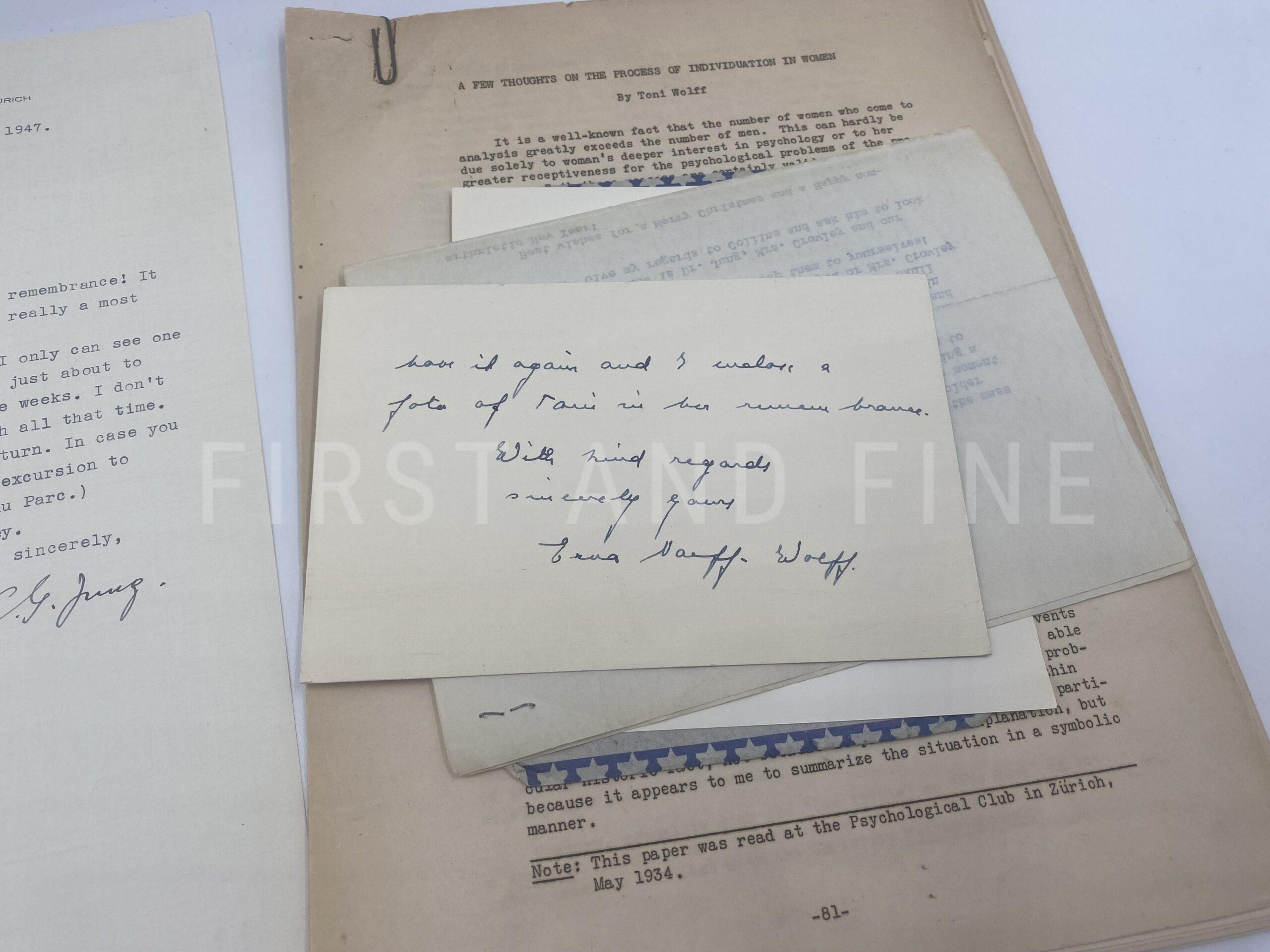 Jung, Carl Gustav (1947) original signed letter together with an archive of manuscript material relating to Jung and his close circle including Alice Lewisohn, Toni Wolff and C.A. Meier - Image 8