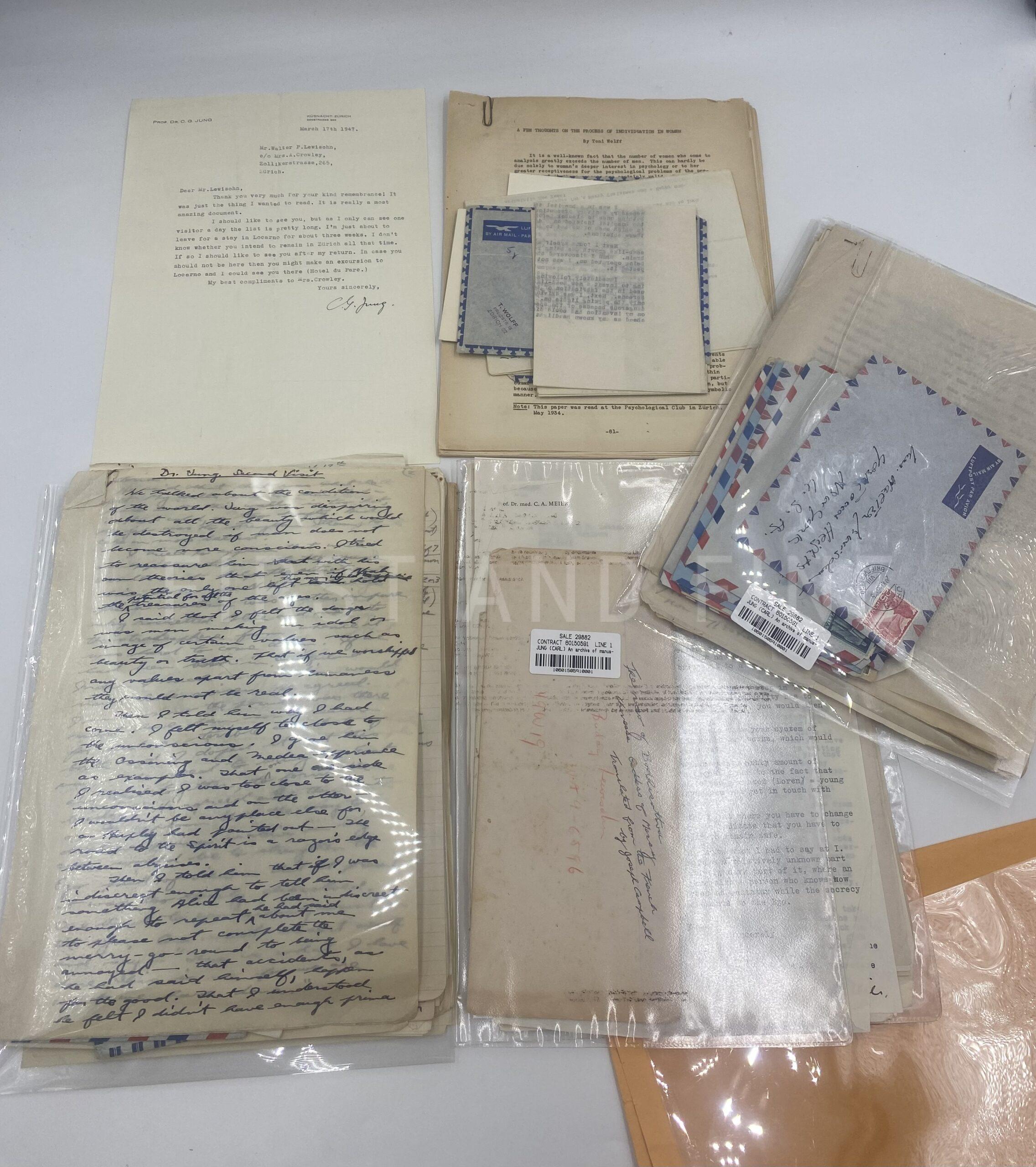 Jung, Carl Gustav (1947) original signed letter together with an archive of manuscript material relating to Jung and his close circle including Alice Lewisohn, Toni Wolff and C.A. Meier