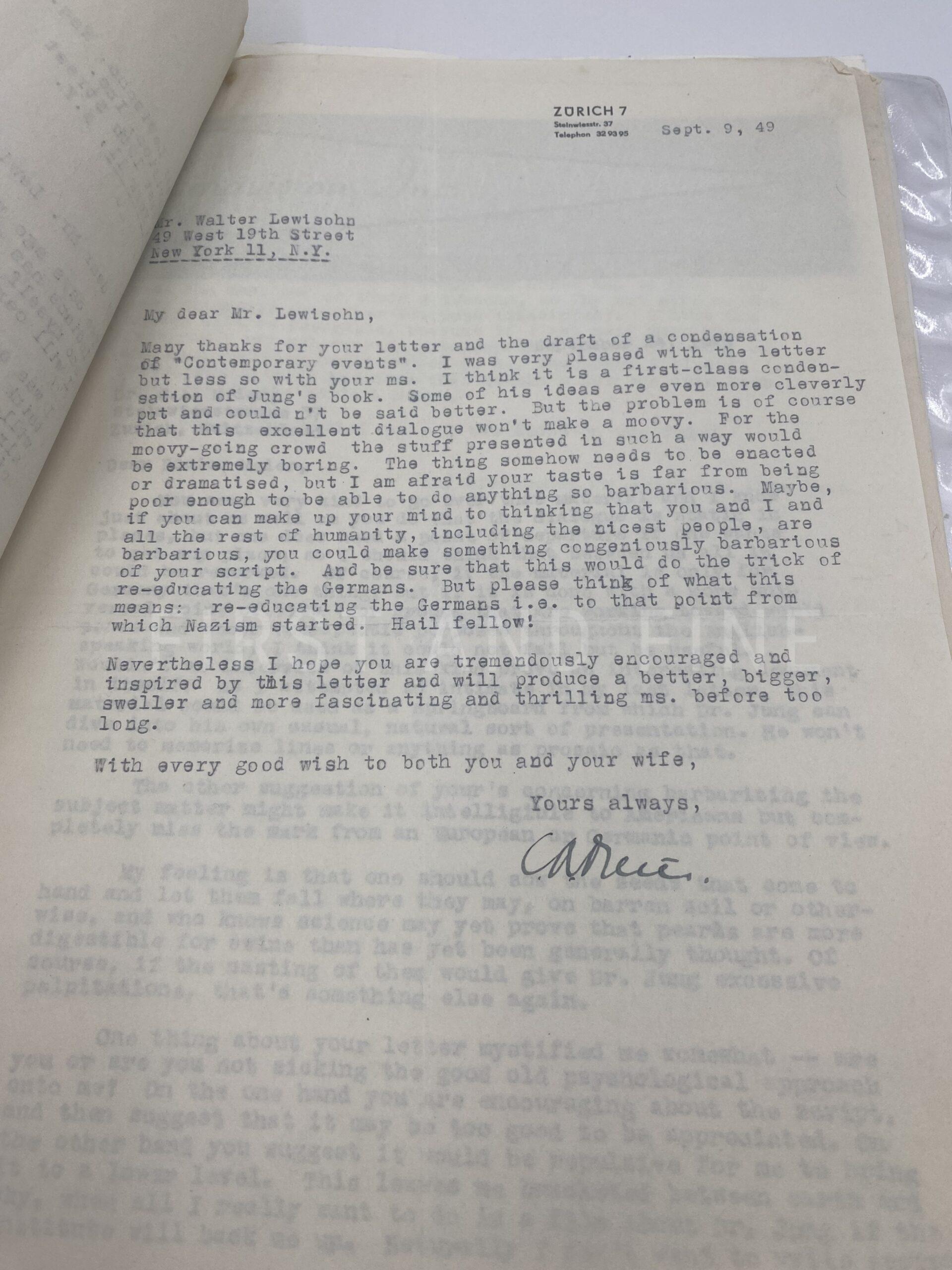 Jung, Carl Gustav (1947) original signed letter together with an archive of manuscript material relating to Jung and his close circle including Alice Lewisohn, Toni Wolff and C.A. Meier - Image 14