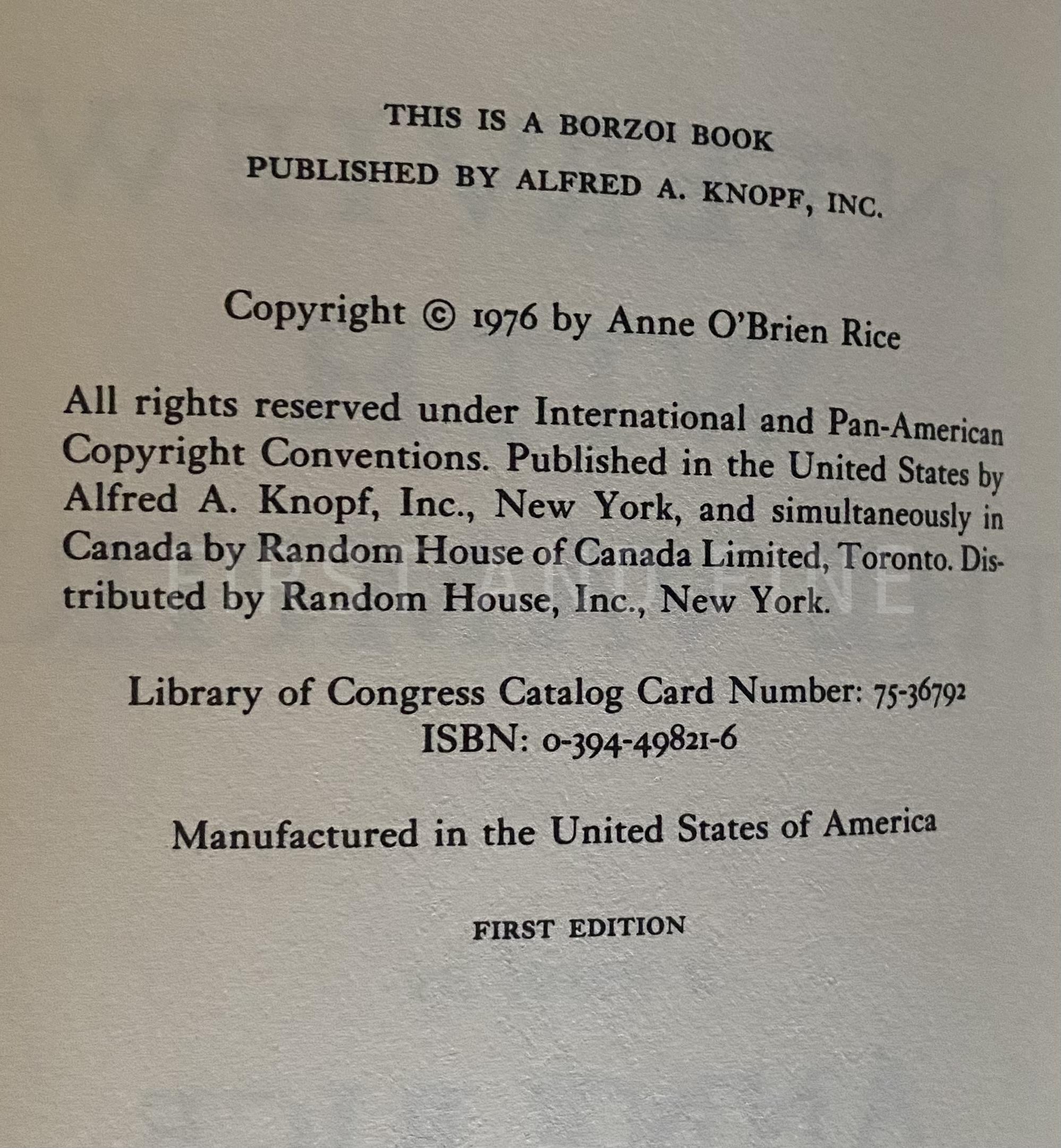 Rice, Anne (1976) 'Interview with the Vampire', US and beautifully inscribed first edition association copy - Image 3