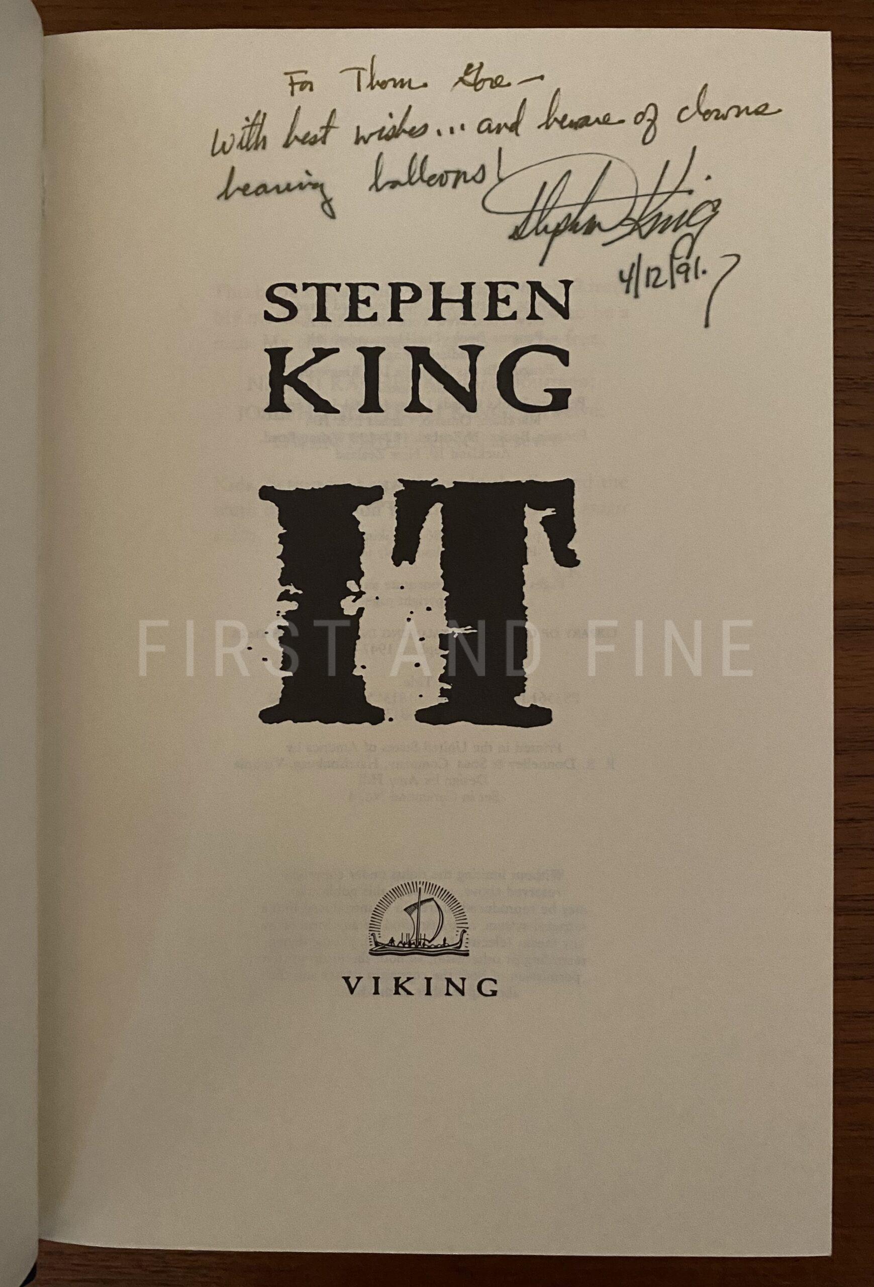 King, Stephen (1986) 'IT', US signed and beautifully inscribed first edition - Image 2