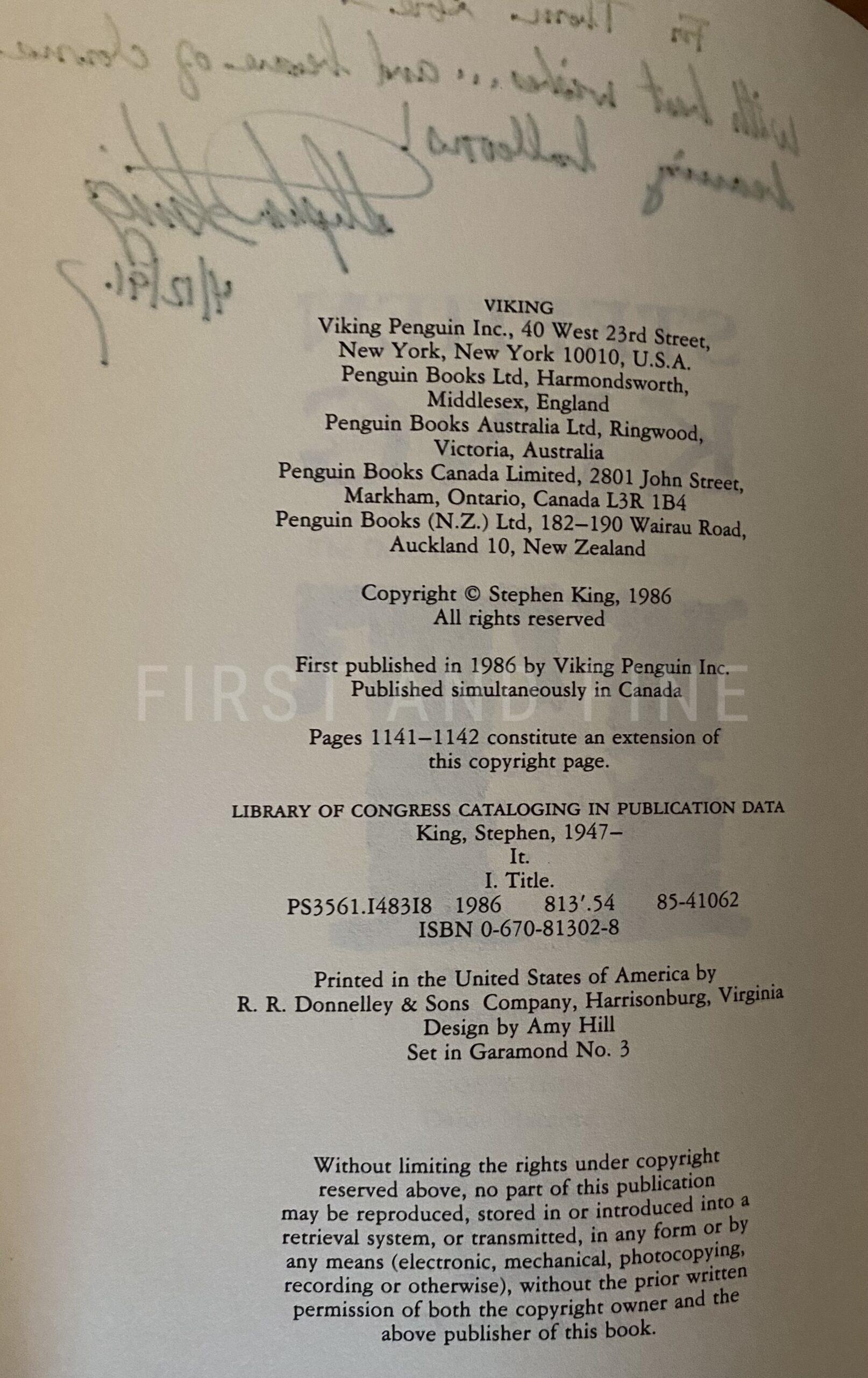 King, Stephen (1986) 'IT', US signed and beautifully inscribed first edition - Image 3