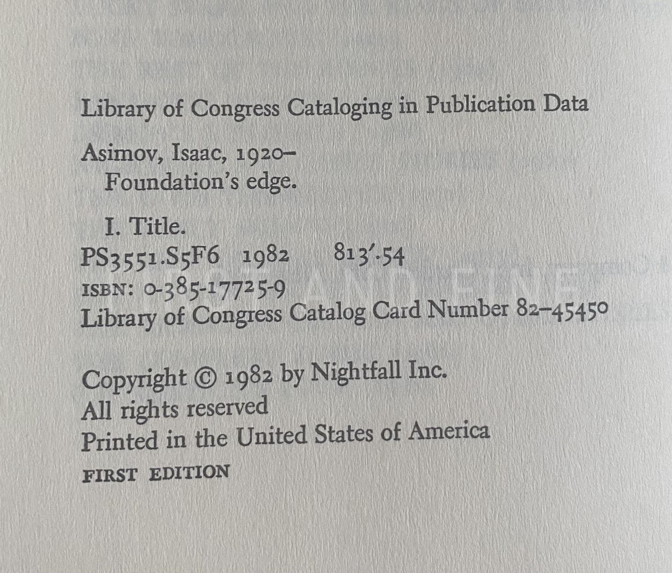 Asimov, Isaac (1982) 'Foundation's Edge', US signed first edition, first state - Image 3