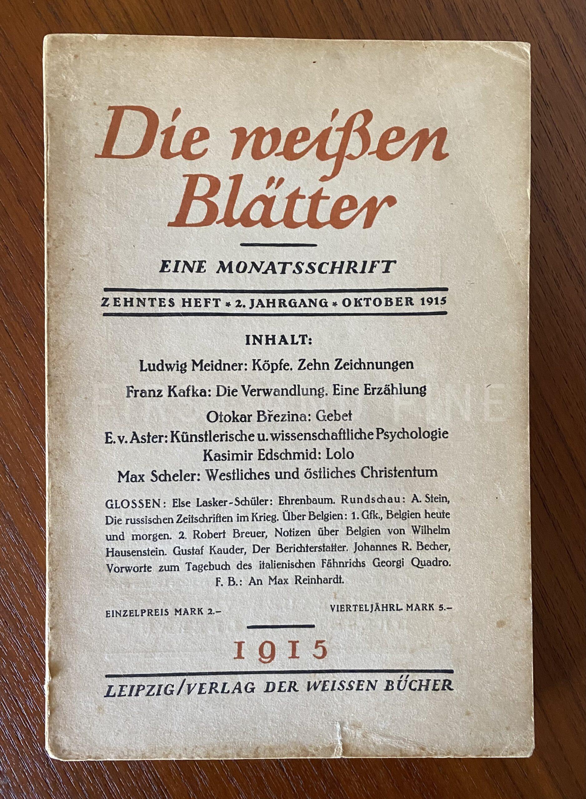 Kafka, Franz (1915) 'Die Verwandlung / Metamorphosis', true first edition/ publication in the original German language