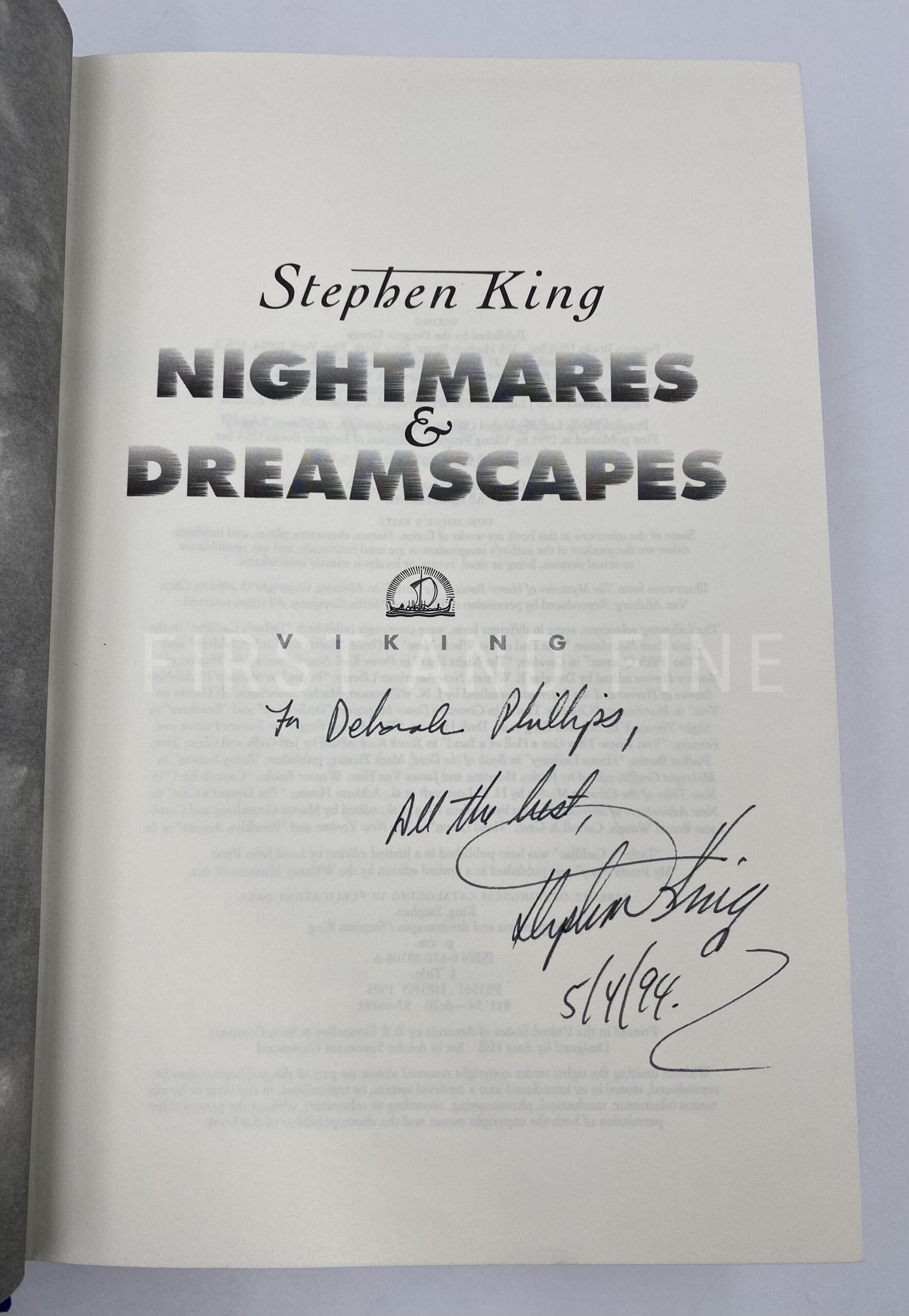 King, Stephen (1993) 'Nightmares and Dreamscapes', US signed and inscribed first edition - Image 2