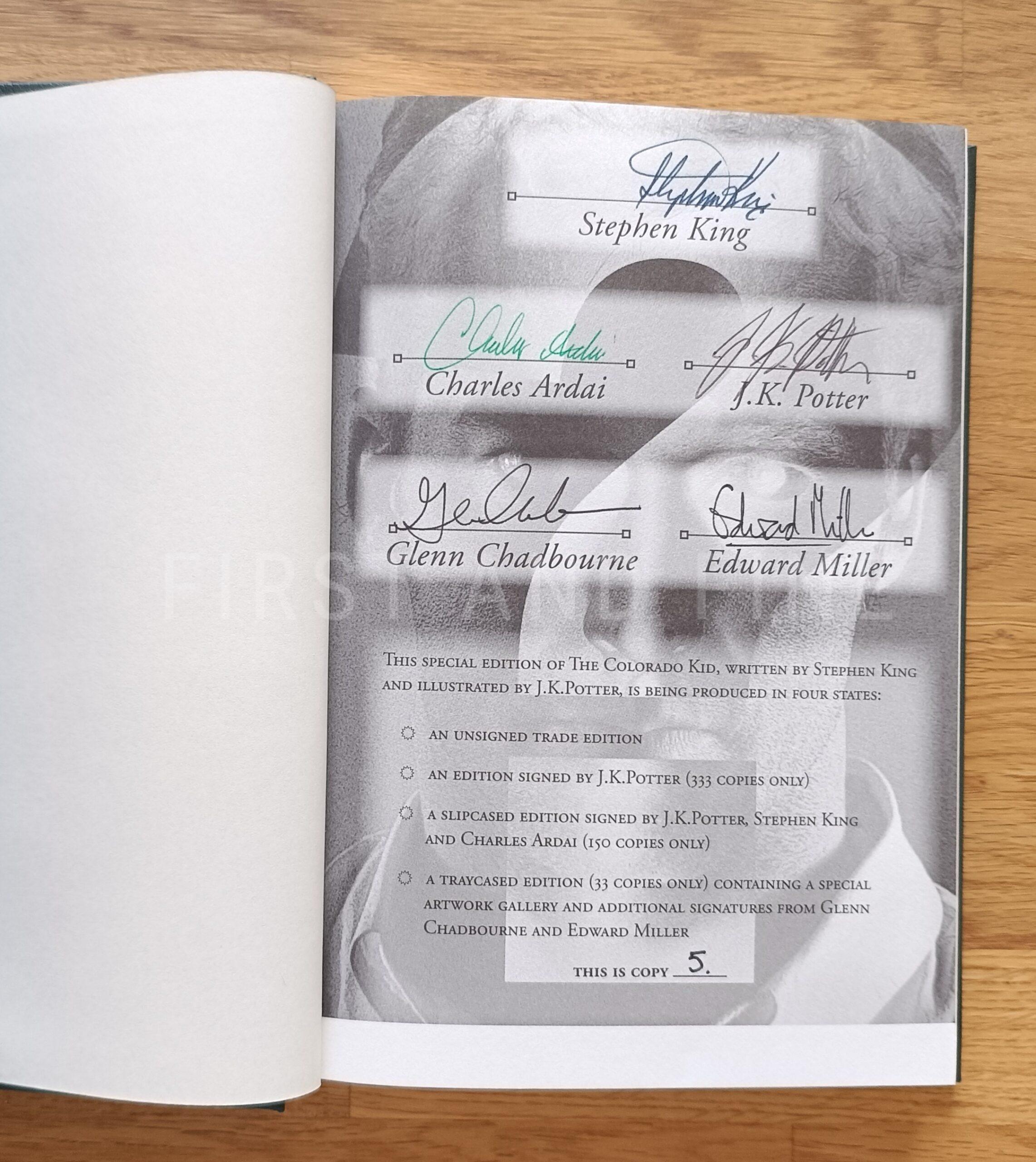 King, Stephen (2007) 'Colorado Kid', UK signed deluxe limited edition (green version) - Image 2