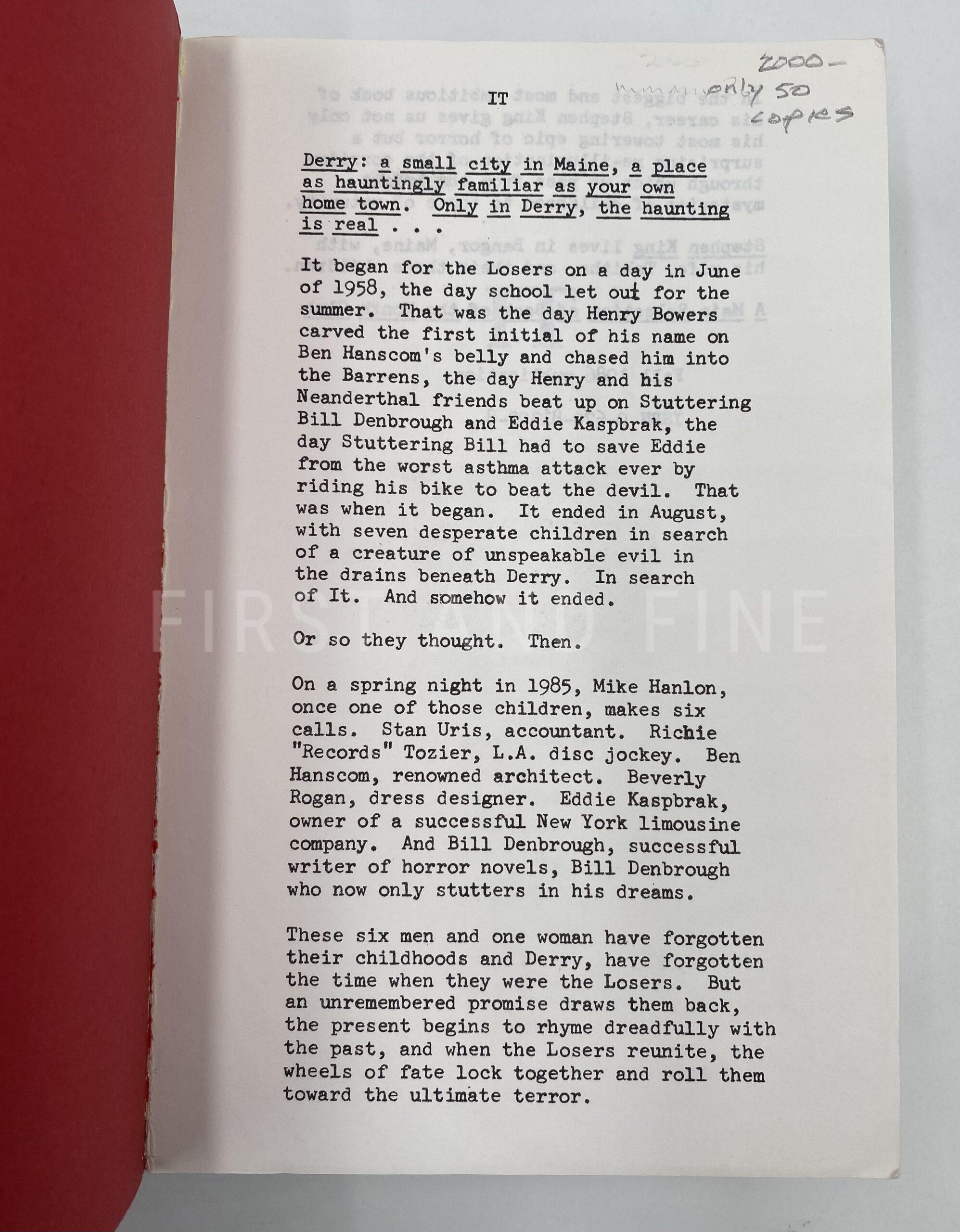 King, Stephen (1986) 'IT', US uncorrected proof - Image 2