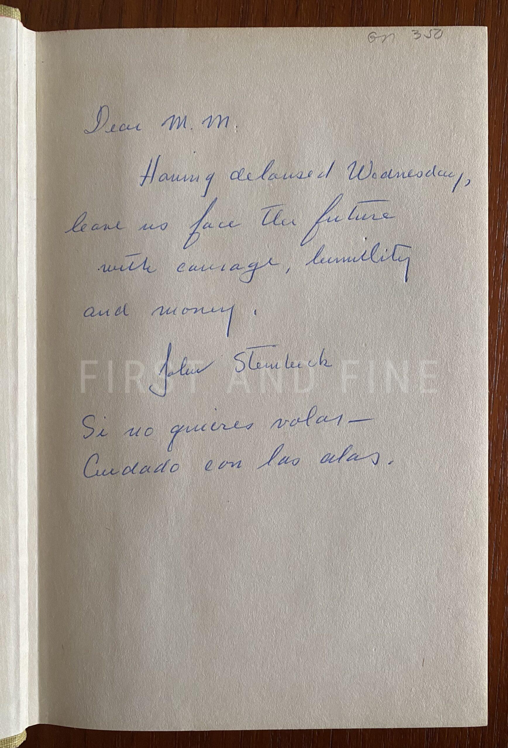 Steinbeck, John (1954) 'Sweet Thursday', US signed and inscribed first edition - association copy inscribed to Steinbeck's typist and lover - Image 2