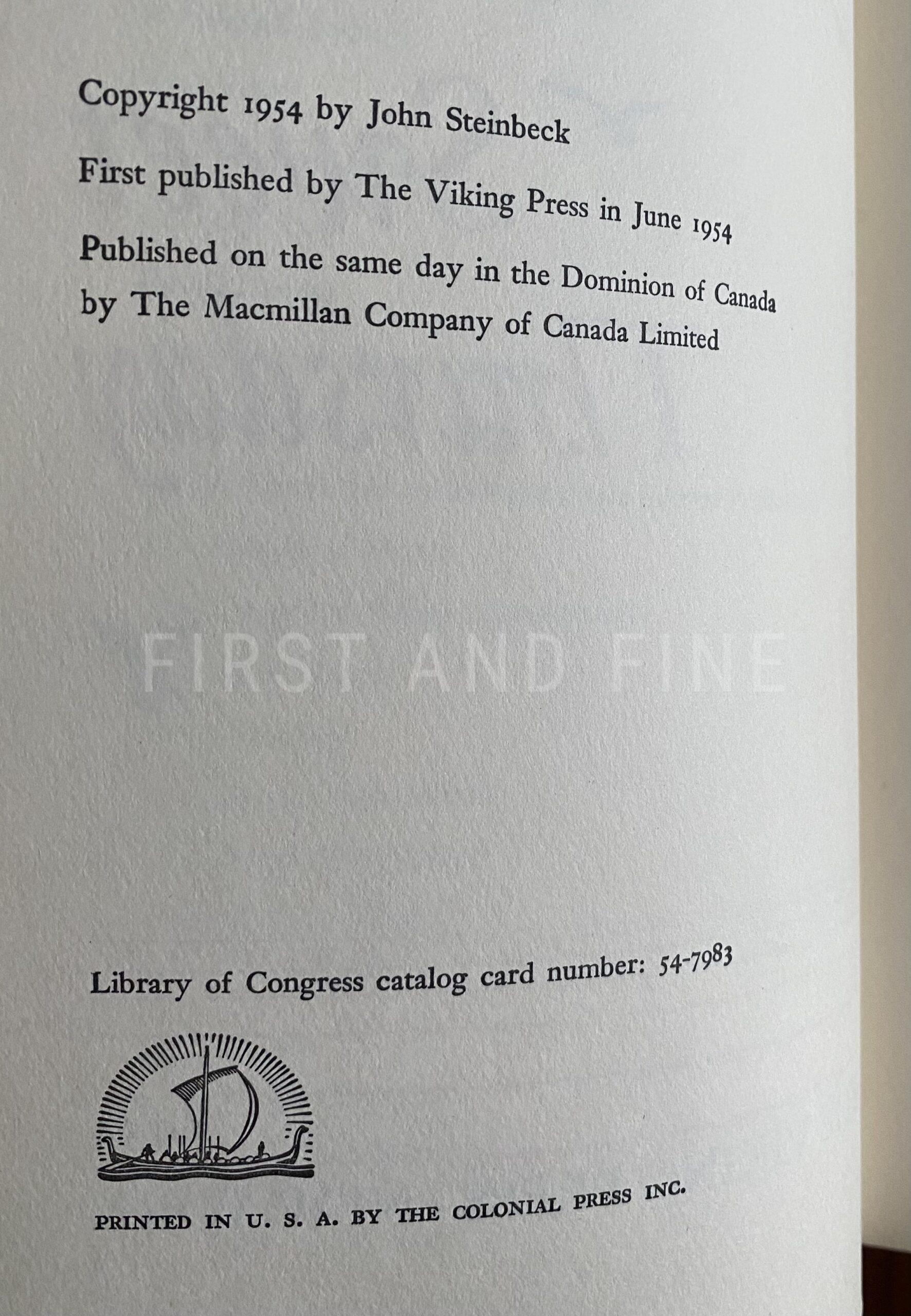 Steinbeck, John (1954) 'Sweet Thursday', US signed and inscribed first edition - association copy inscribed to Steinbeck's typist and lover - Image 3