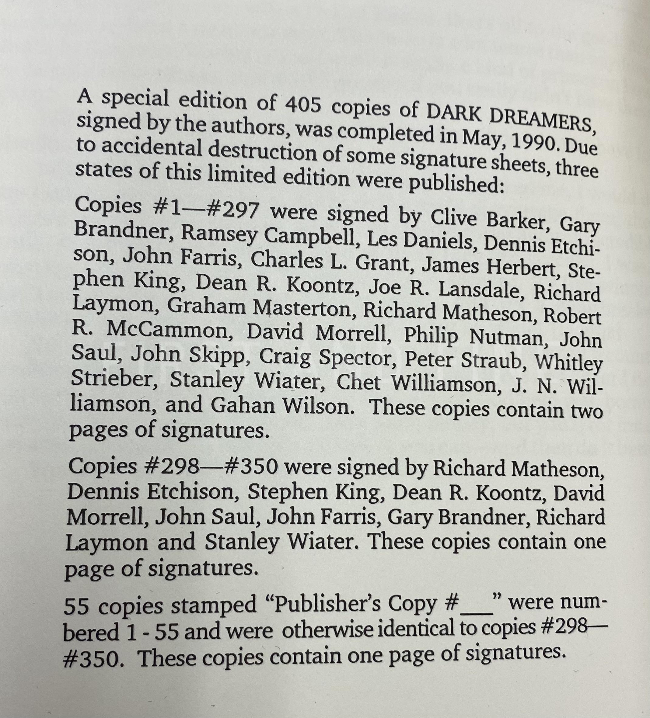 King, Stephen et al. (1990) 'Dark Dreamers', US signed limited edition with low limitation number - Image 7